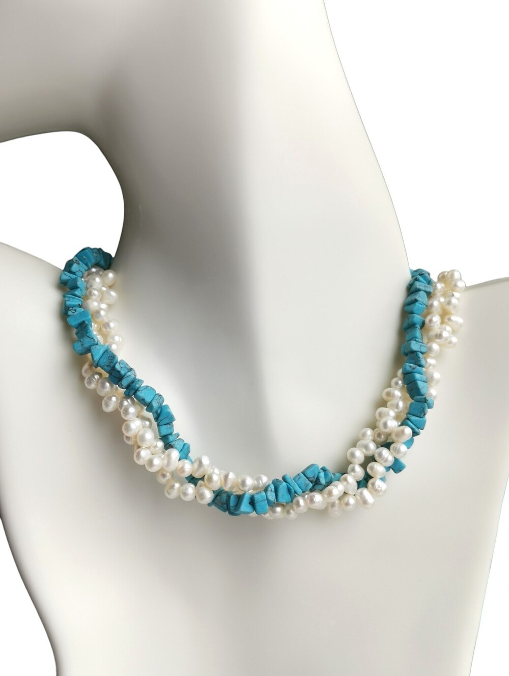 Vintage Turquoise White Freshwater Pearl Necklace